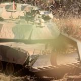 An Australian Army M1150 Assault Breacher Vehicle (ABV) conducts live-fire breaching serials.