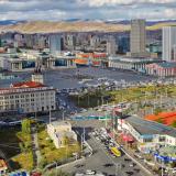 View of Ulaanbaatar in Mongolia, with the Blue Sky Tower.
