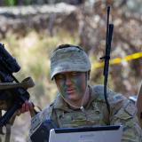 An Australian Army Officer uses a laptop during Regimental Officer Basic Training.