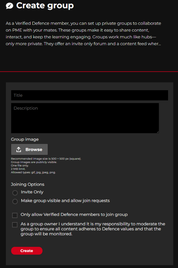 PME Group Creation Screen