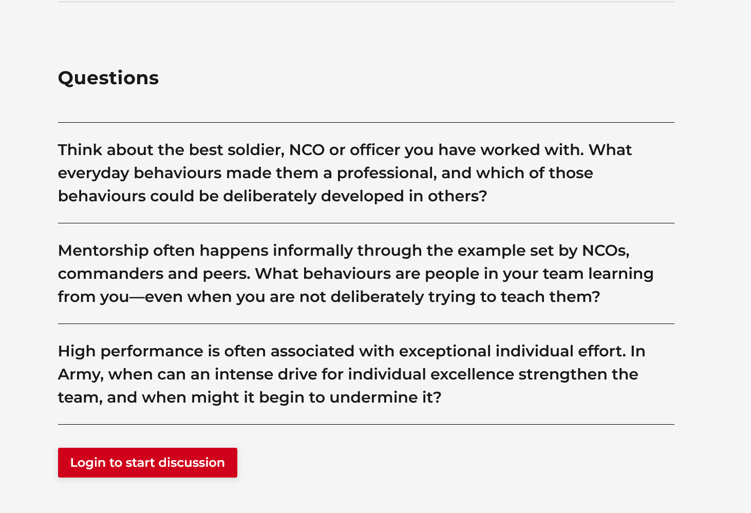 Discussion questions feature on a Cove article