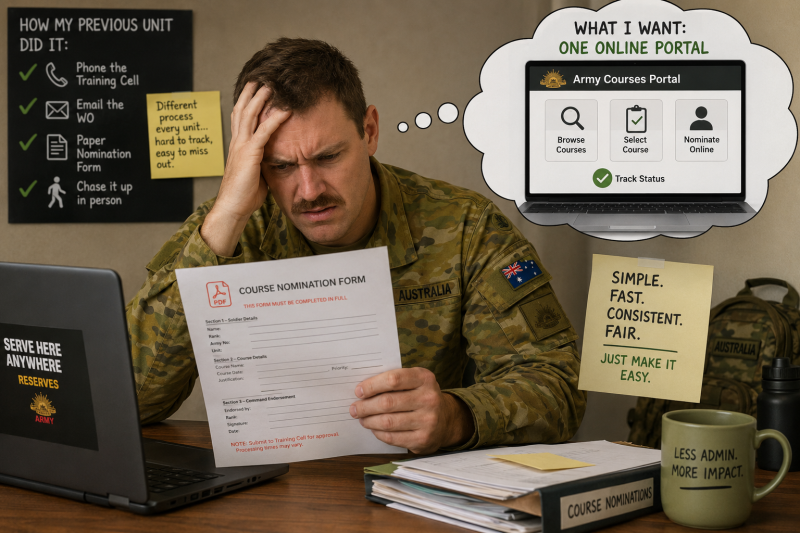 Soldier reviewing course nominations