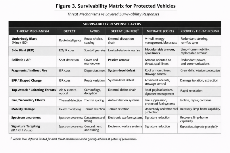 Survivability Matrix for Protected Vehicles