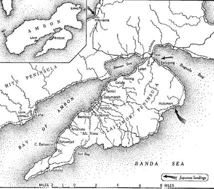 Map of Ambon showing Japanese landings