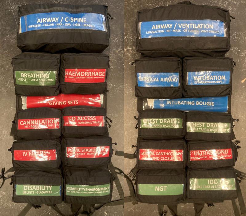 The Medic and Procedural roll-bags that form the backbone of the standardised system of medical consumables across Role-1 care in Army Health Services.
